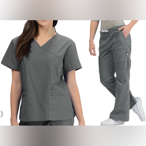 Grey Klik Fits Scrub Set (Top + Pants) - Picture 1 of 6